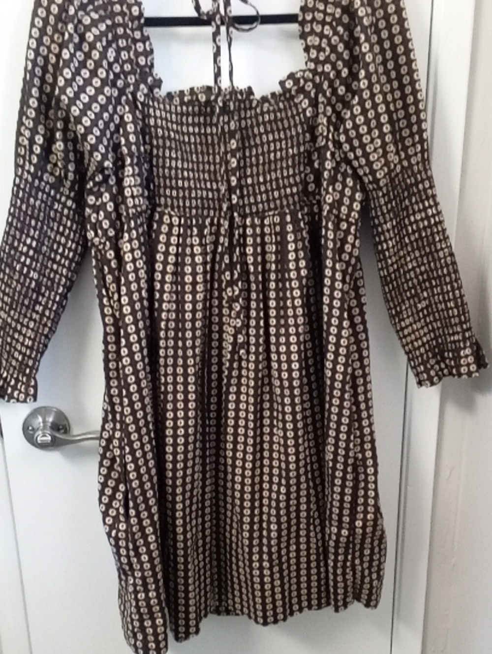 Free People Brown Printed Long Sleeve Smocked Dress